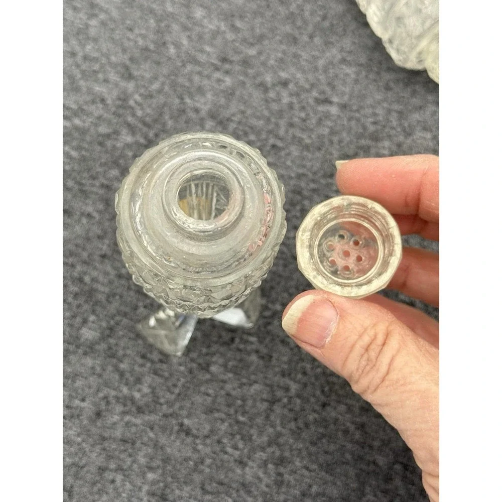 Antique Bohemian Crystal Salt & Pepper Shaker Clear Glass Lids‎ Czechoslovakia